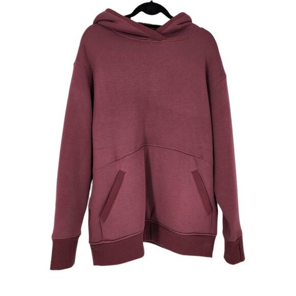 Athleta Maple Red Solstice Reversible Sherpa Crew Sweater Hoodie Size Large - Picture 2 of 5